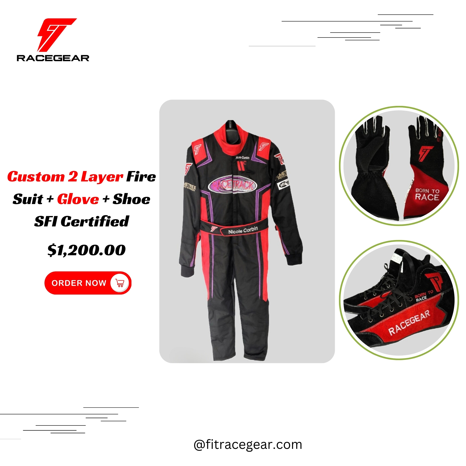 Custom 2 Layer Fire Suit + Glove + Shoes SFI Certi…